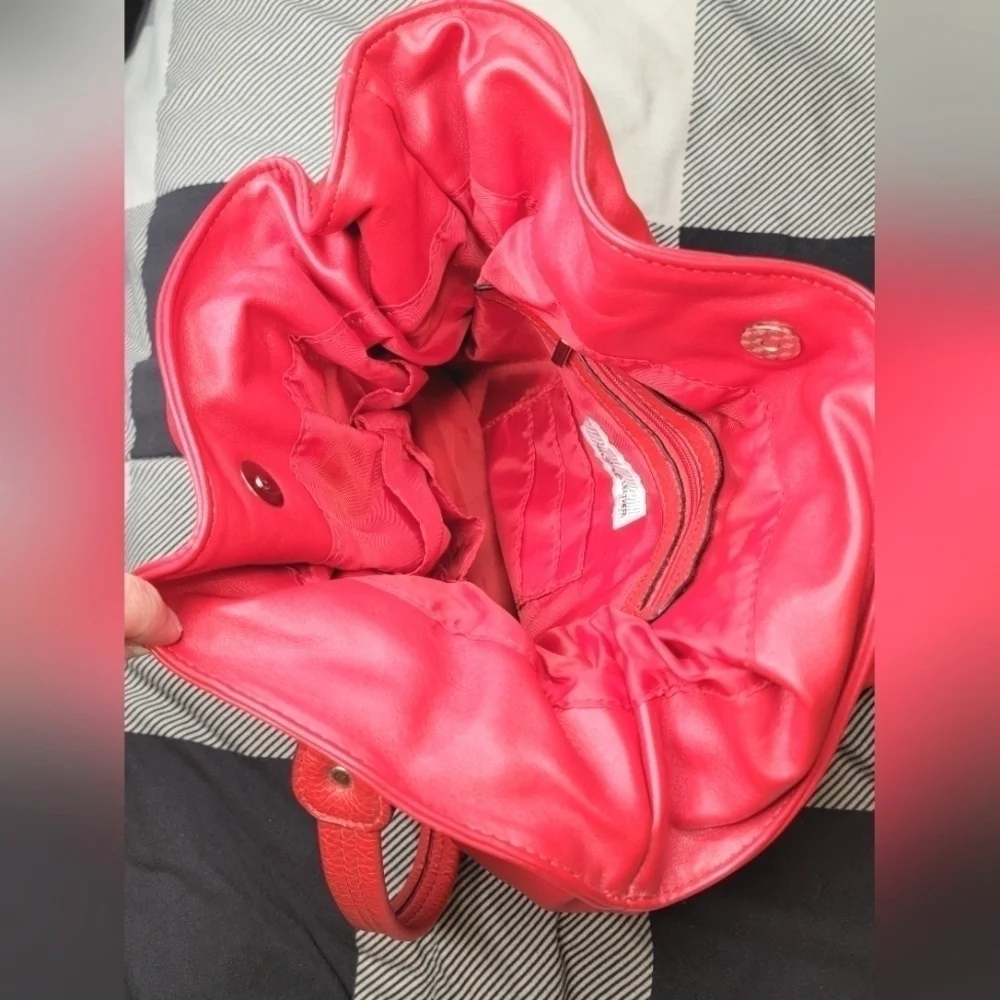 Wilson Leather Red‎ Quilted Hobo Buckle Bag Purse